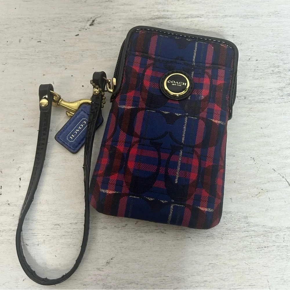 Coach Red and Blue Plaid Wallet